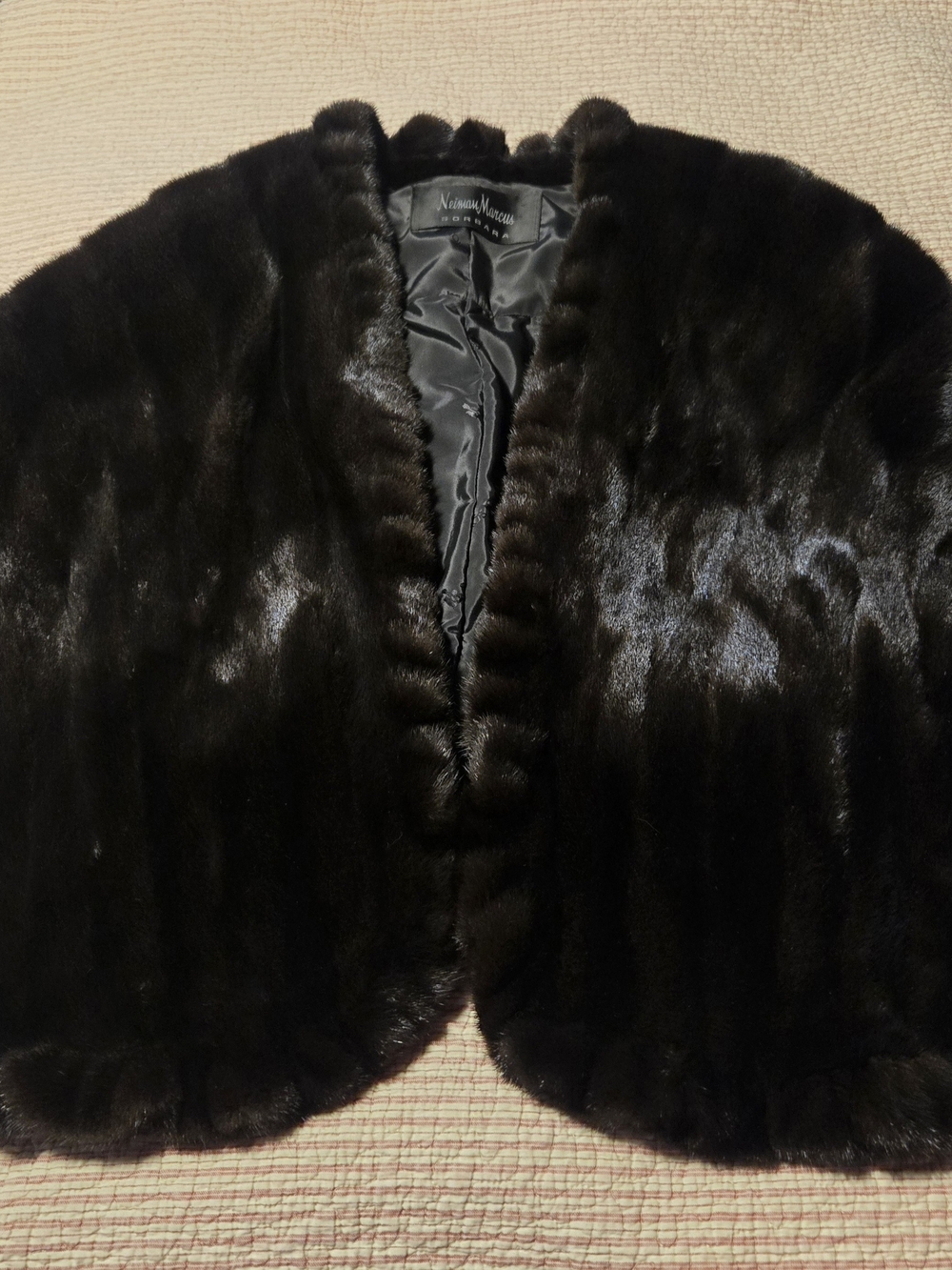 Neiman Marcus Black Faux Fur Capelet